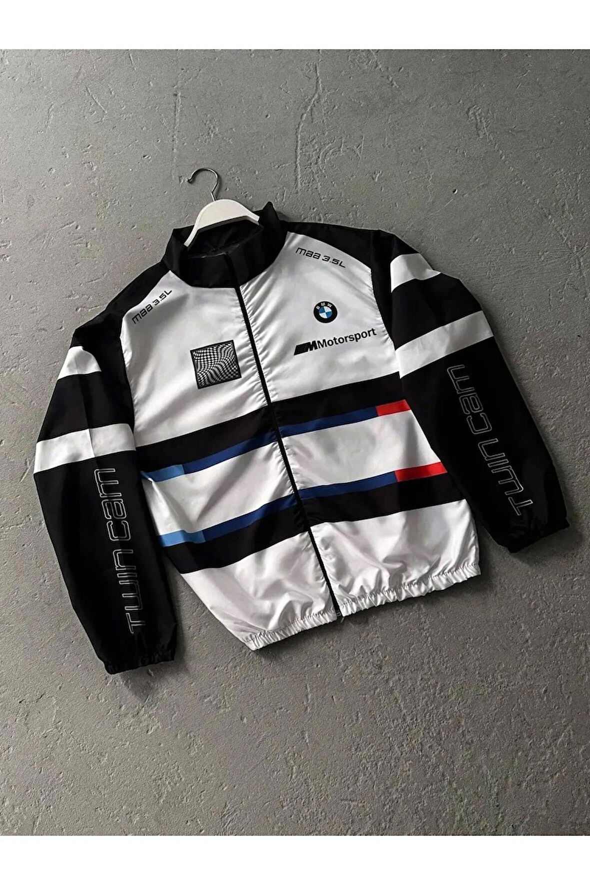 Bmw ///m Retro Unisex Paraşüt Kumaş Oversize Dijital Baskılı Siyah Rüzgarlık Yağmurluk