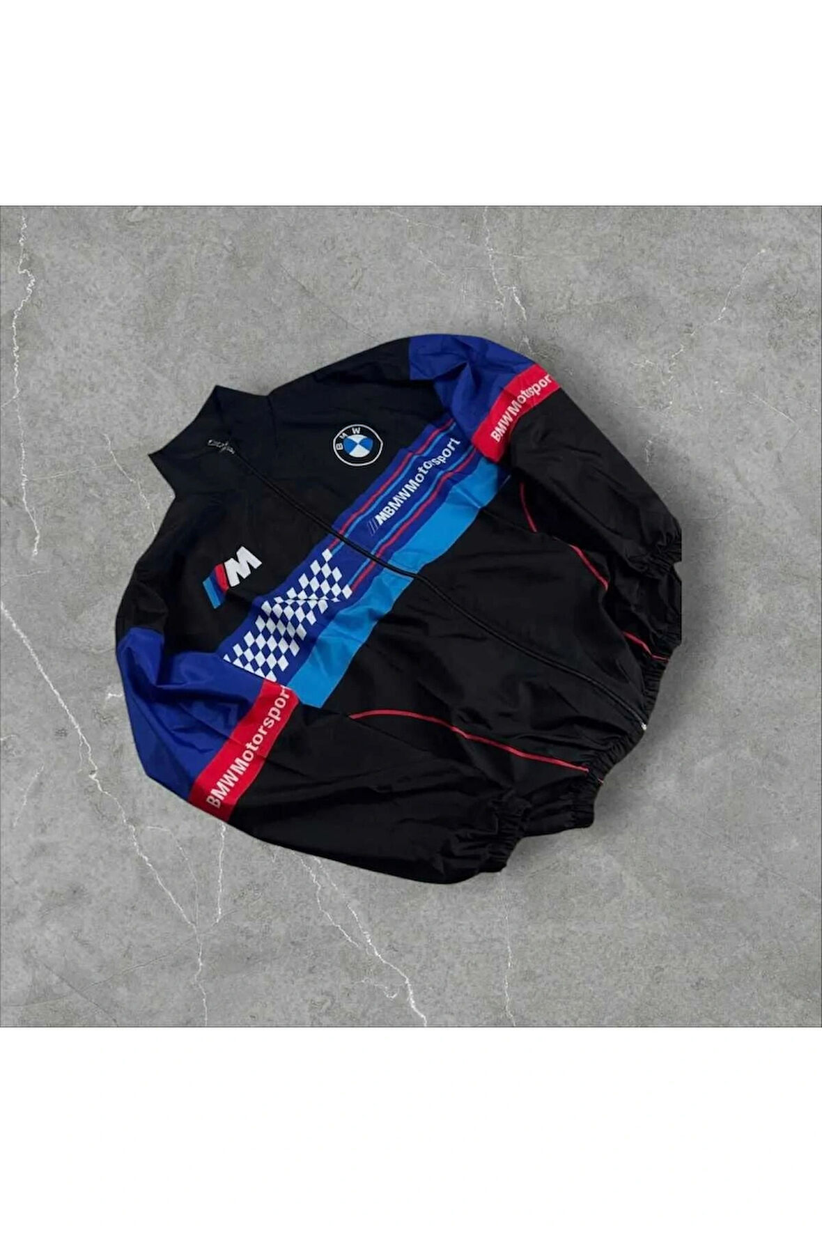 Bmw ///m Retro Unisex Paraşüt Kumaş Oversize Dijital Baskılı Siyah Rüzgarlık Yağmurluk