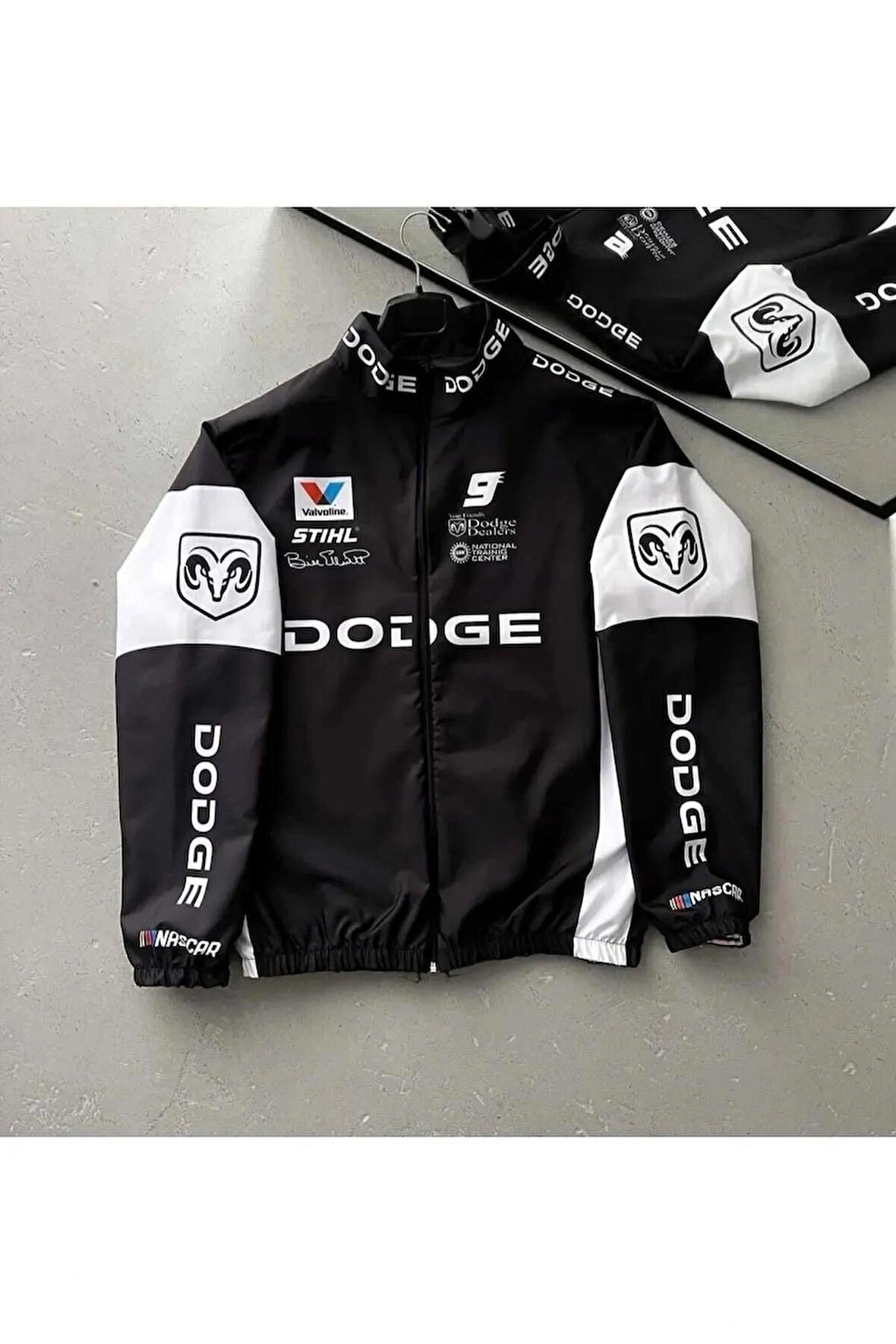 Dodge Unisex Dijital Baskı Paraşüt Kumaş Oversize Baskılı Siyah Rüzgarlık Yağmurluk