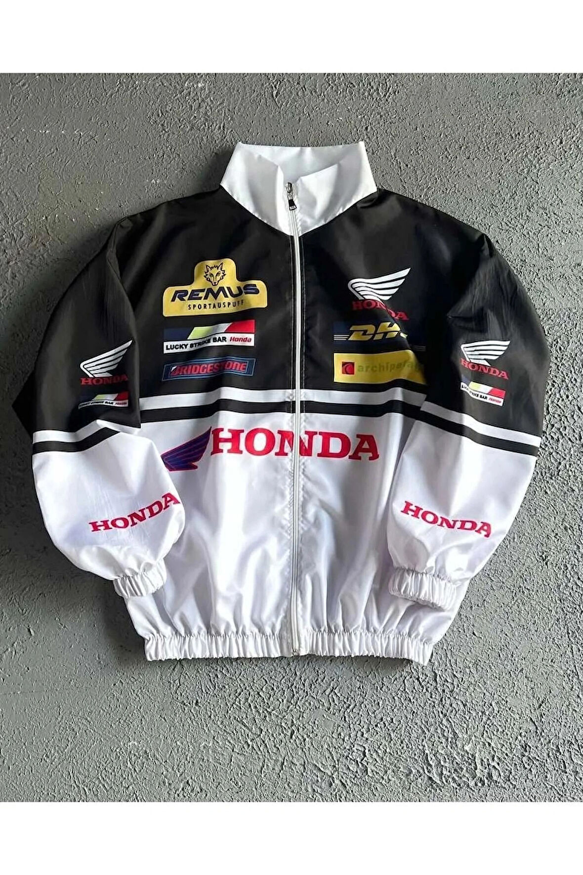 Honda Unisex Dijital Baskı Paraşüt Kumaş Oversize Baskılı Beyaz Rüzgarlık Yağmurluk