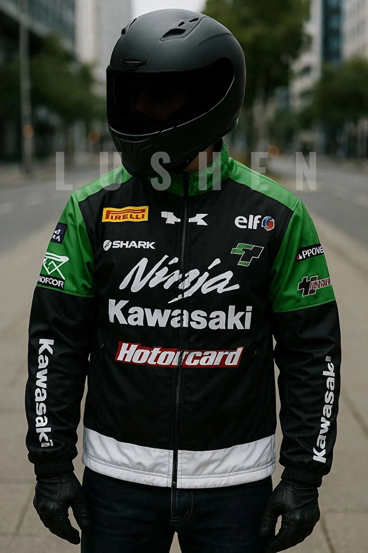 Yeşil Ninja Kawasaki Unisex Dijital Baskı Paraşüt Kumaş Oversize Baskılı Siyah Rüzgarlık Yağmurluk