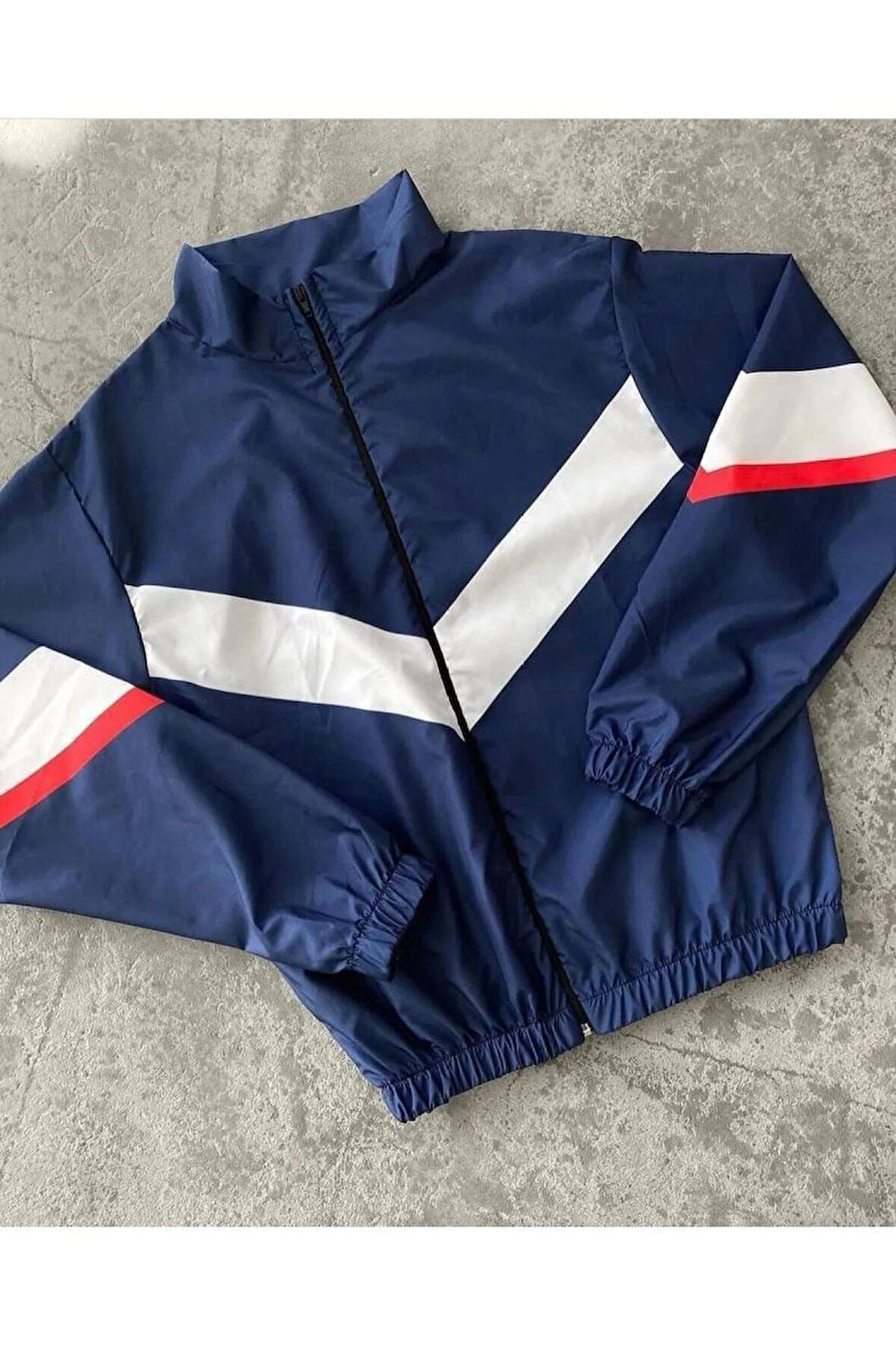 Unisex Dijital Baskı Paraşüt Kumaş Oversize Baskılı Lacivert Rüzgarlık Yağmurluk