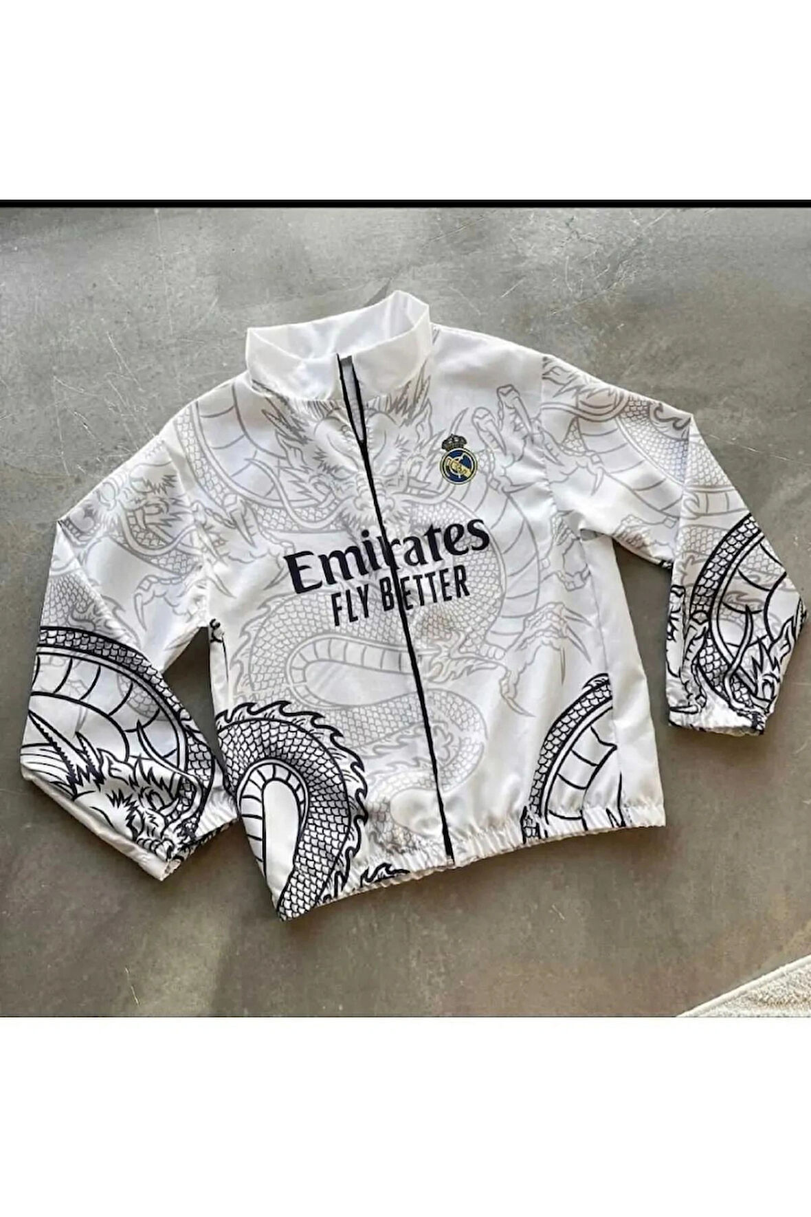 Fly Emirates Real Unisex Dijital Baskı Paraşüt Kumaş Oversize Baskılı Beyaz Rüzgarlık Yağmurluk