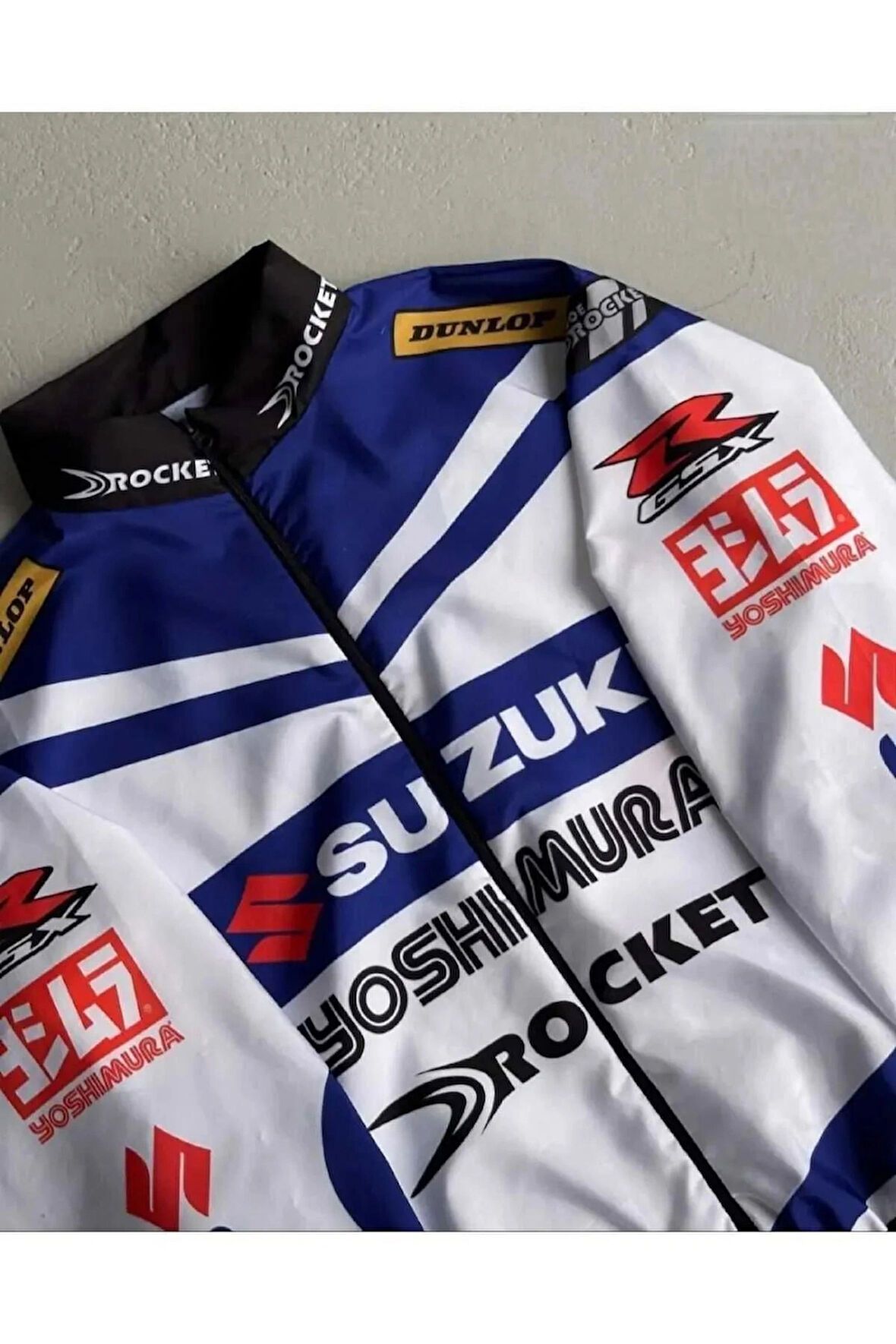 Suzuki Mavi Beyaz Unisex Dijital Baskı Paraşüt Kumaş Oversize Baskılı Rüzgarlık Yağmurluk