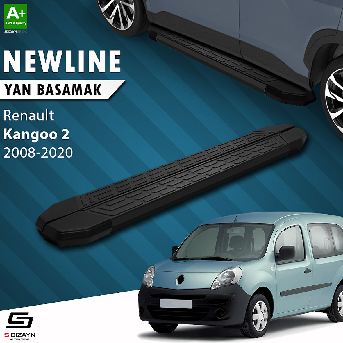 S-Dizayn Renault Kangoo 2 Uzun Şase NewLine Siyah Yan Basamak 223 Cm 2008-2020 A+ Kalite