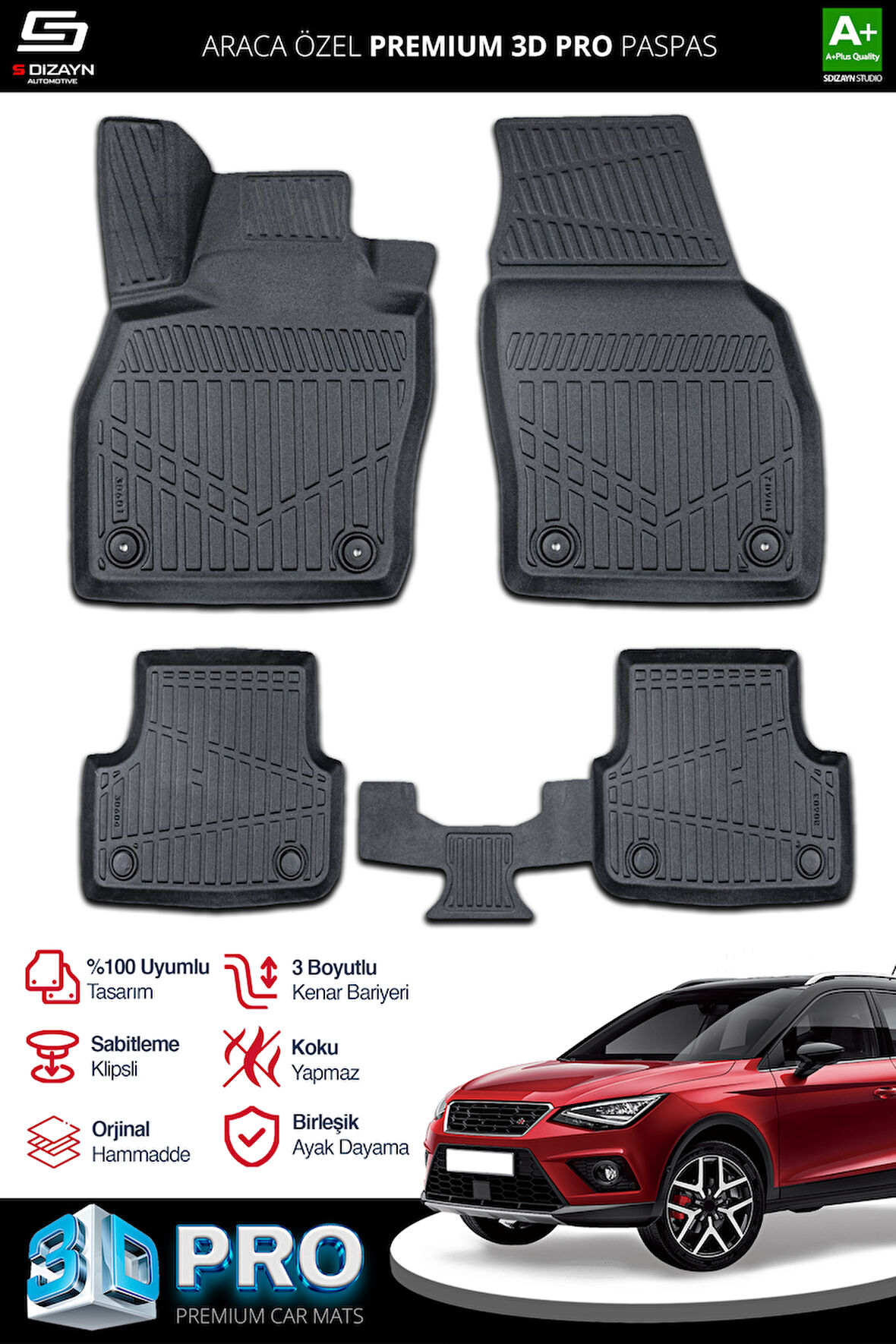 S-Dizayn Seat Arona 3D Pro Havuzlu Paspas 2017 Üzeri A+ Kalite