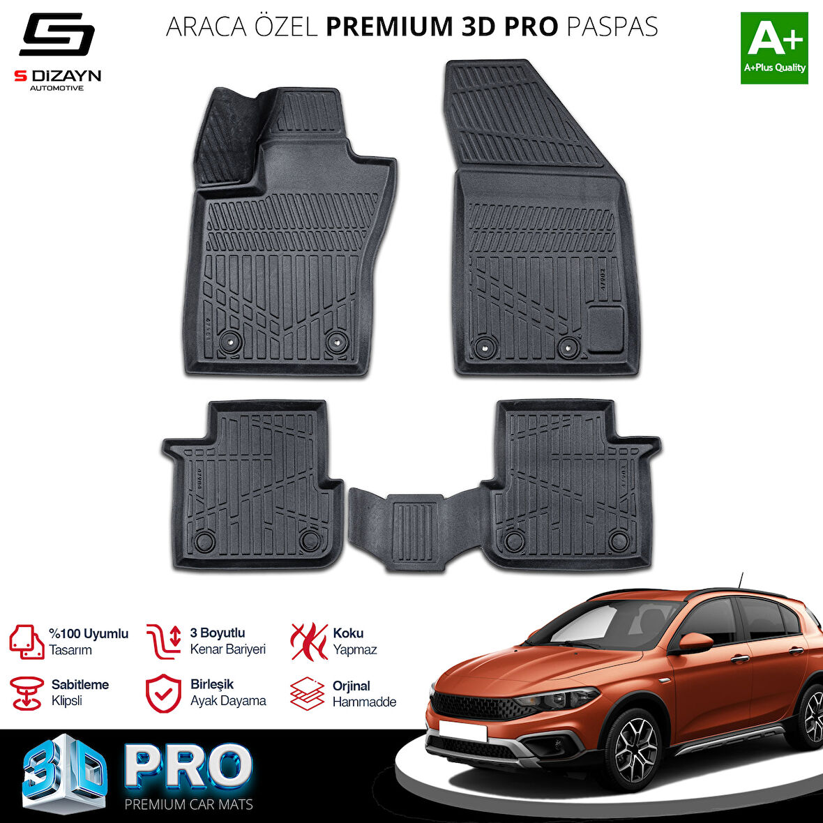 S-Dizayn Fiat Egea Cross 3D Pro Havuzlu Paspas 2020 Üzeri A+ Kalite