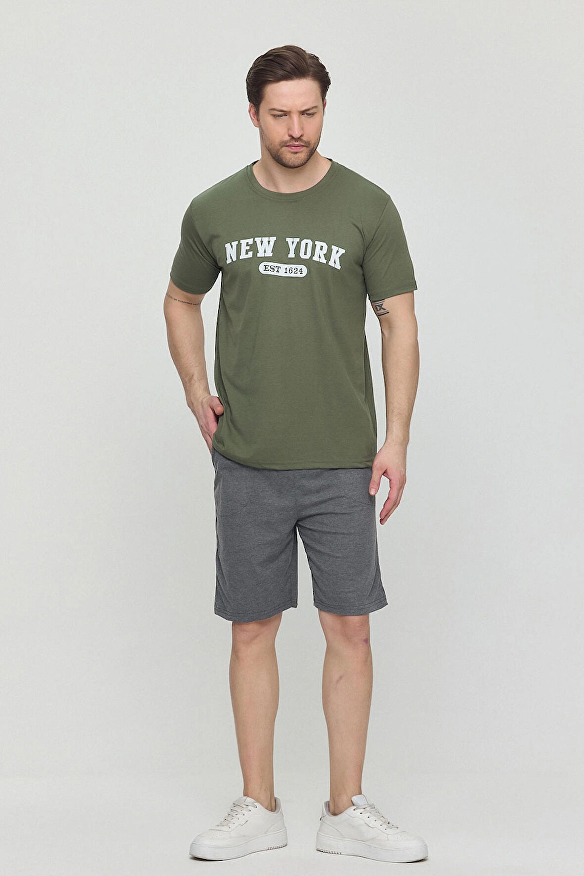 New York Yazlık Erkek Şortlu Takım 100% Pamuk Sporcu,fitness,ev Giyim,Cepli