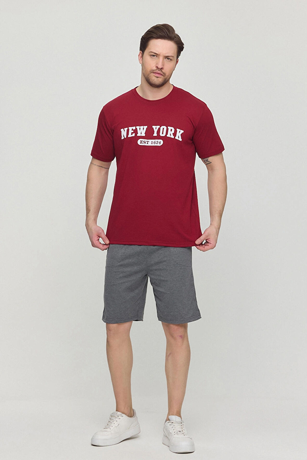 New York Yazlık Erkek Şortlu Takım 100% Pamuk Sporcu,fitness,ev Giyim,Cepli