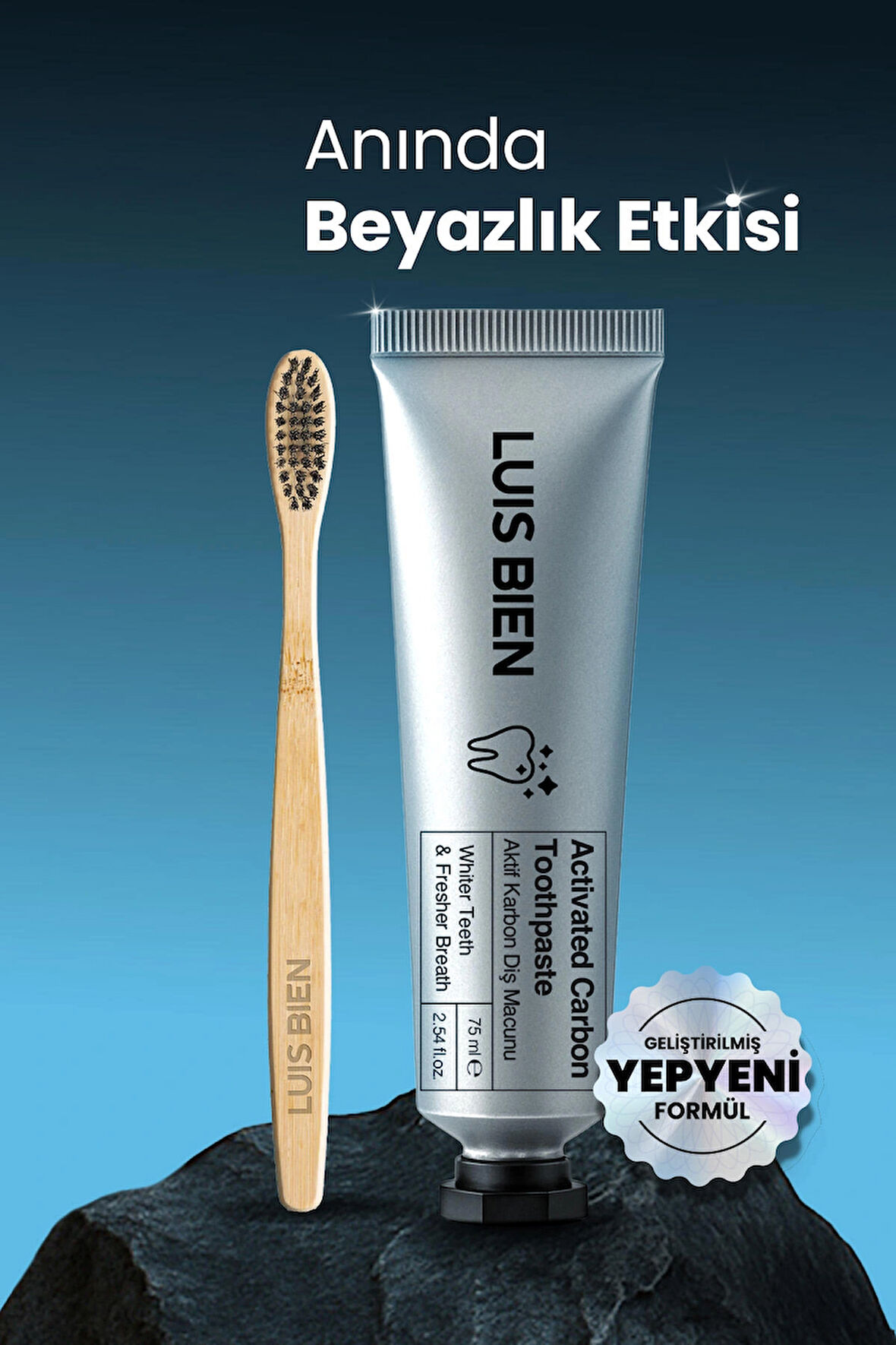Luis Bien Aktif Karbon Diş Temizleme Macunu 75 ml - Bambu Diş Fırçası Set
