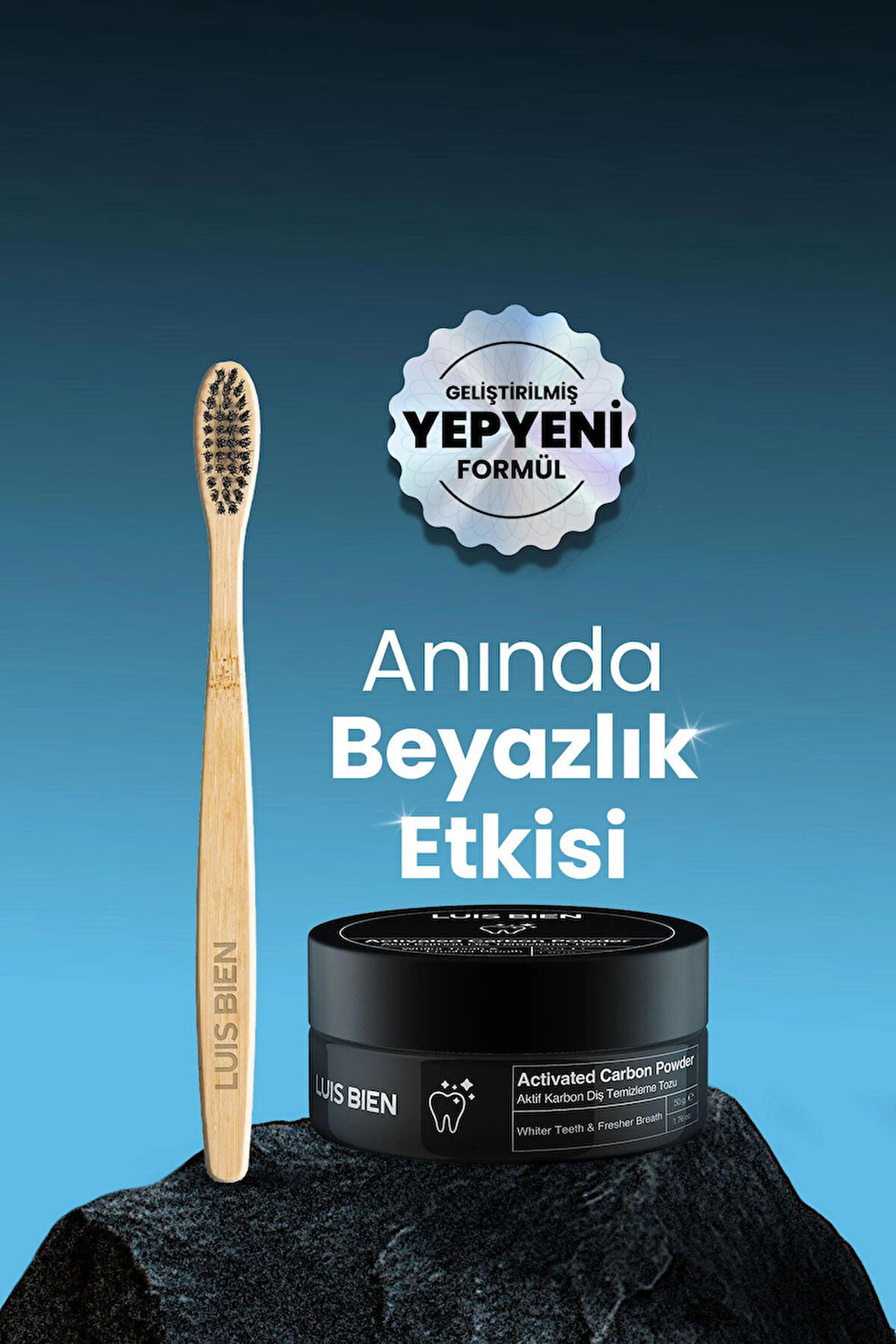 Aktif Karbon Diş Temizleme Tozu 50 gr + Bambu Diş Fırçası Set