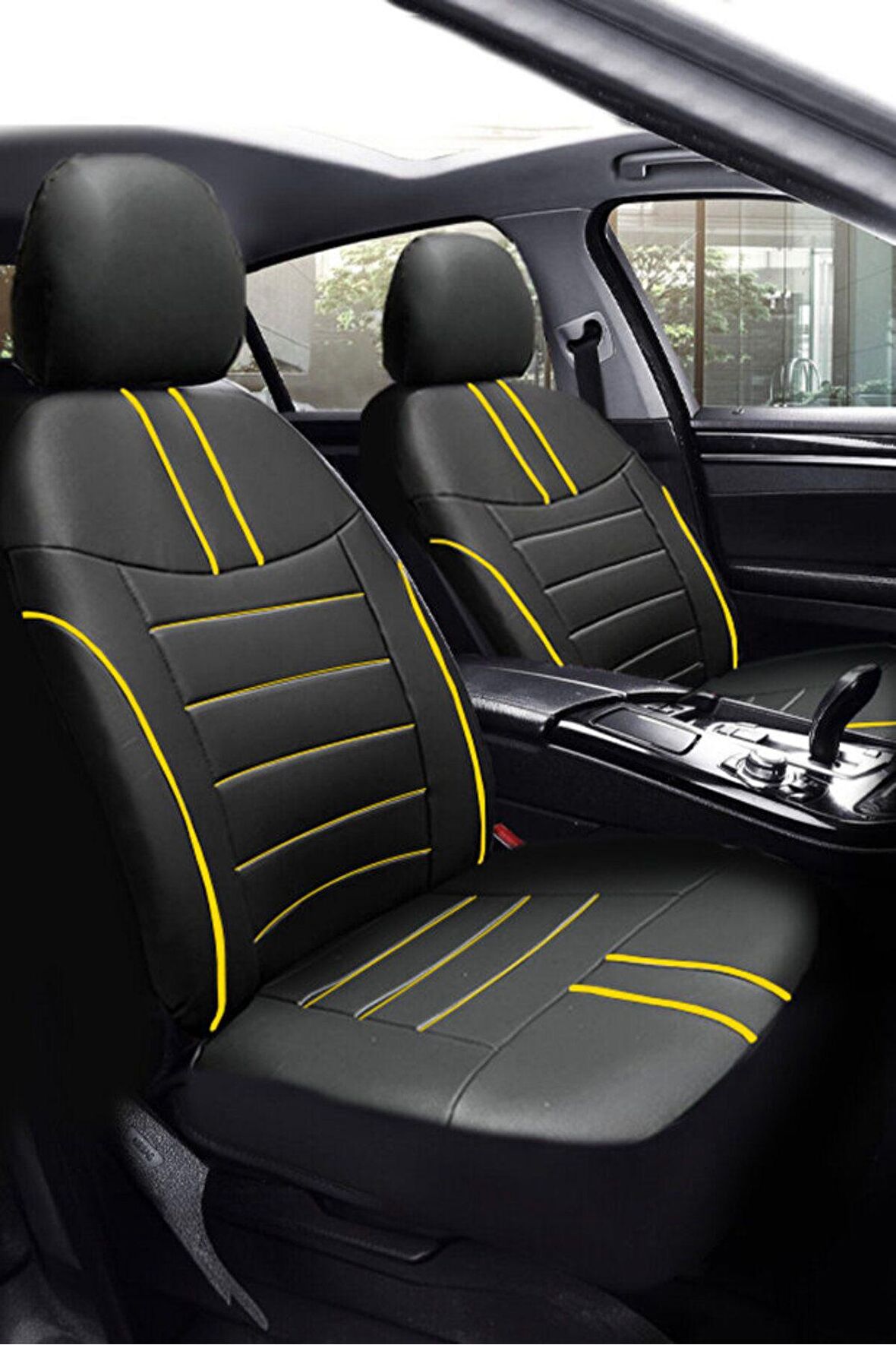 Nissan Note Hatchback 2006-2012 Aracınıza Uyumlu Koltuk Kılıfı Luxe Deri Siyah Sarı