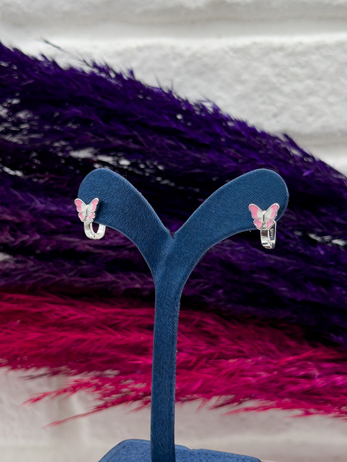 925 Ayar Gümüş Mineli Kelebek Tasarım Zarif Kız Çocuk Küpesi