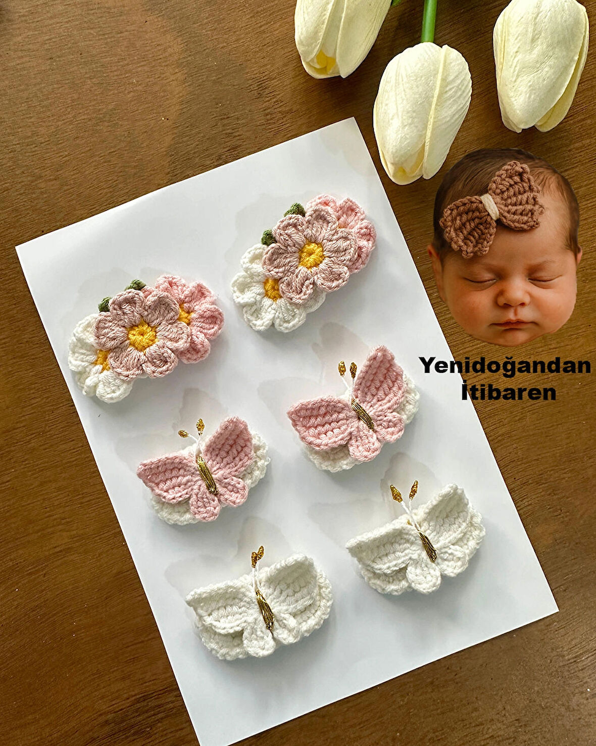  Yenidoğan Bebek Tokası El Emeği Karma 6'lı Klips Saçsız Bebek Toka Seti