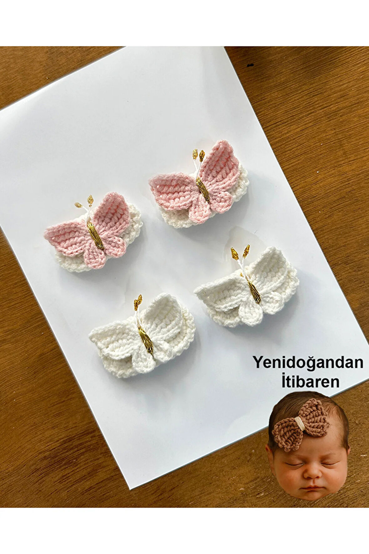 Yenidoğan Bebek Tokası El Emeği Karma 4'lü Set Saçsız Bebek Toka Seti