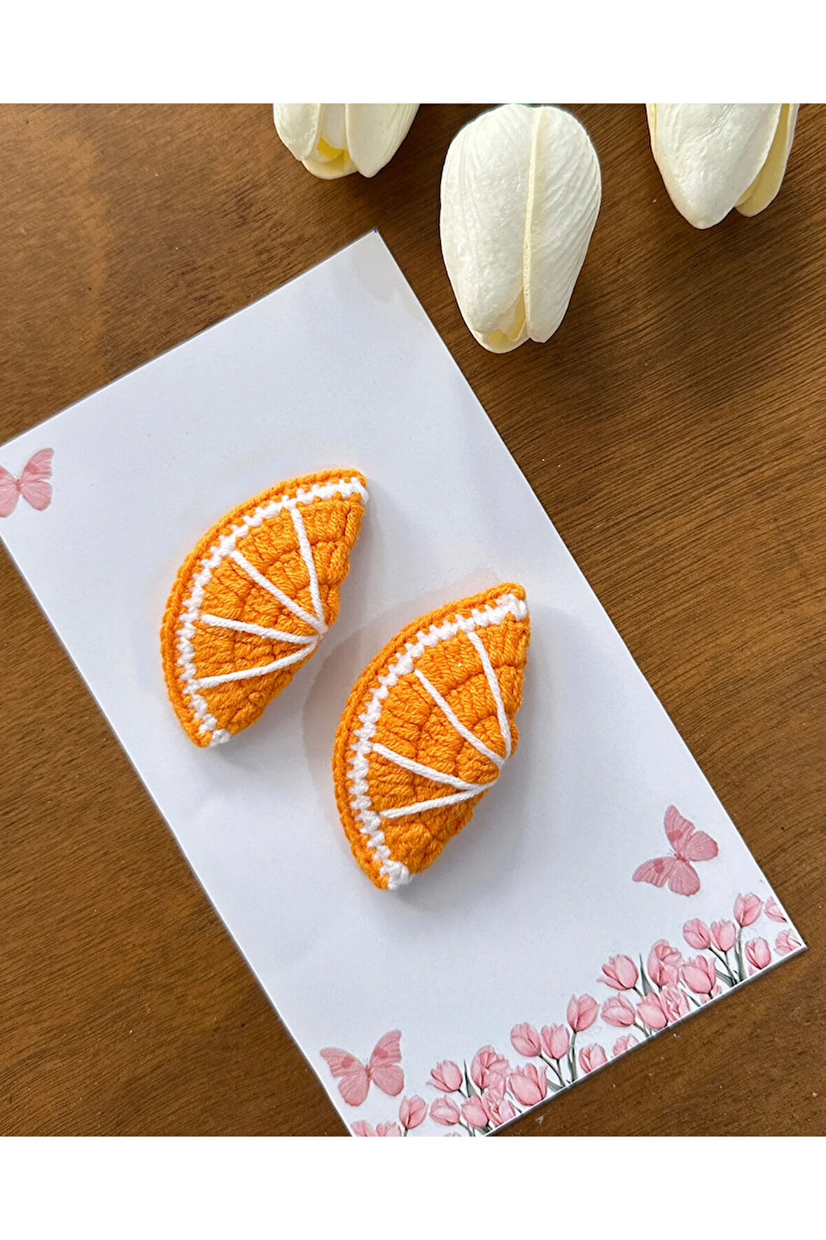 Saç Tokası Özel Portakal Tasarımı Handmade 2'li Çıt Çıt Toka Seti