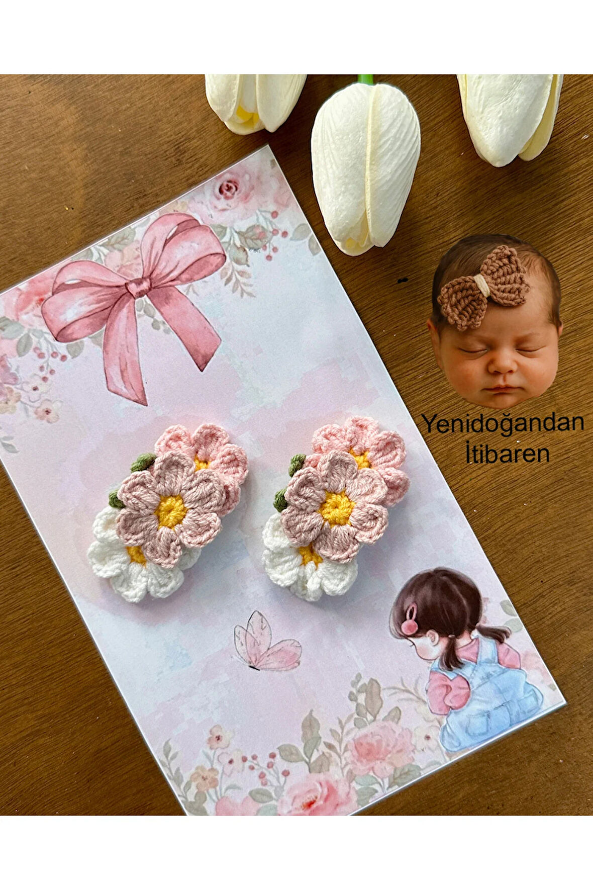 Yenidoğan Bebek Tokası El Emeği 2'lü Klips Saçsız Bebek Toka Seti