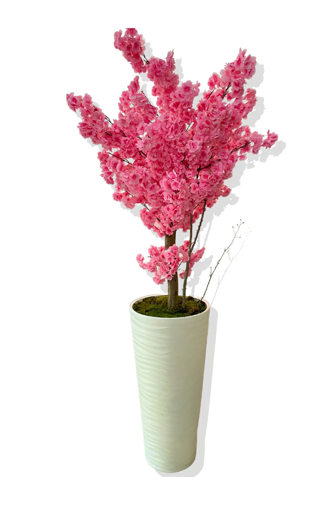 LÜX PEMBE BAHARDALI 200 CM YAPAY AĞAÇ 80X40 BEYAZ KUMSAL SAKSI