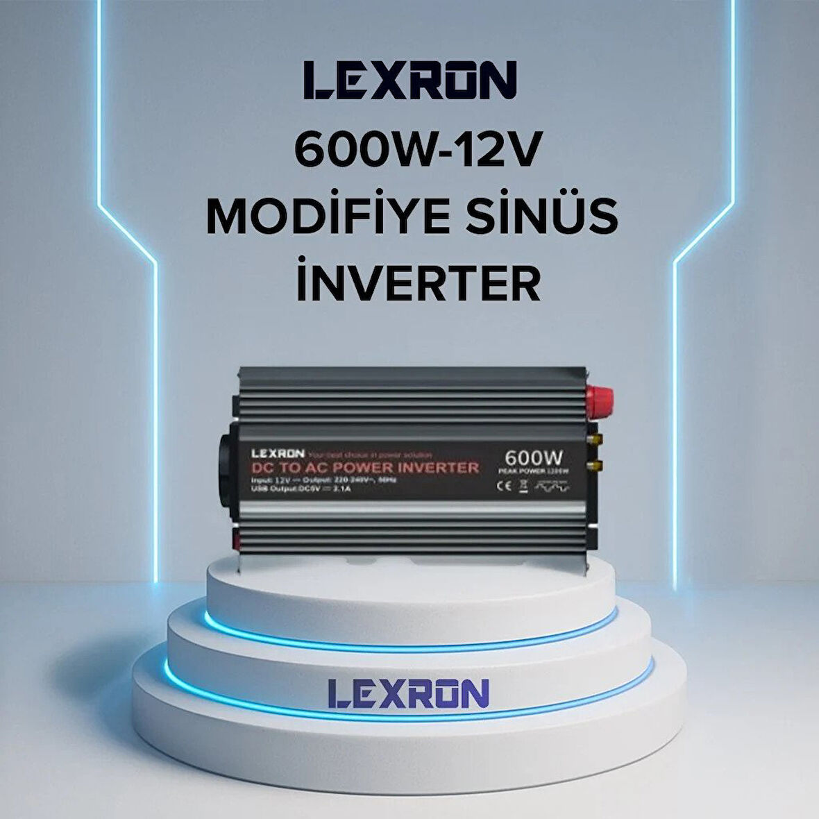 Lexron - İnges 12 Volt 600 Watt Modifiye Sinüs İnverter - 220 volt çevirici 12v 600w