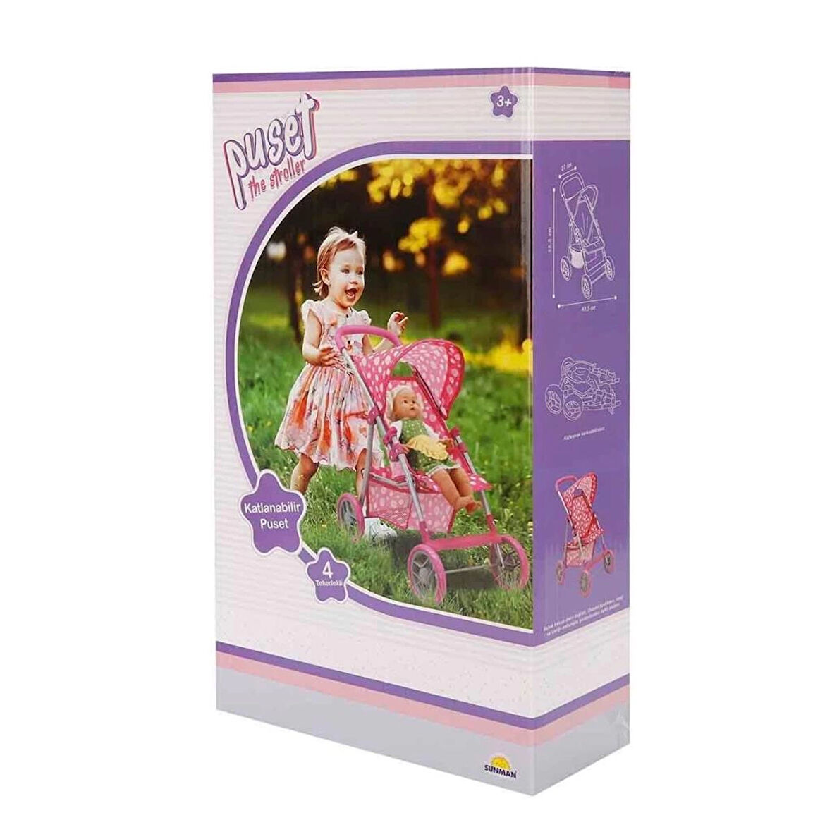 BFS  0665 Puantiye Desenli, 4 Tekerlekli ve Tenteli Oyuncak Puset - Sunman