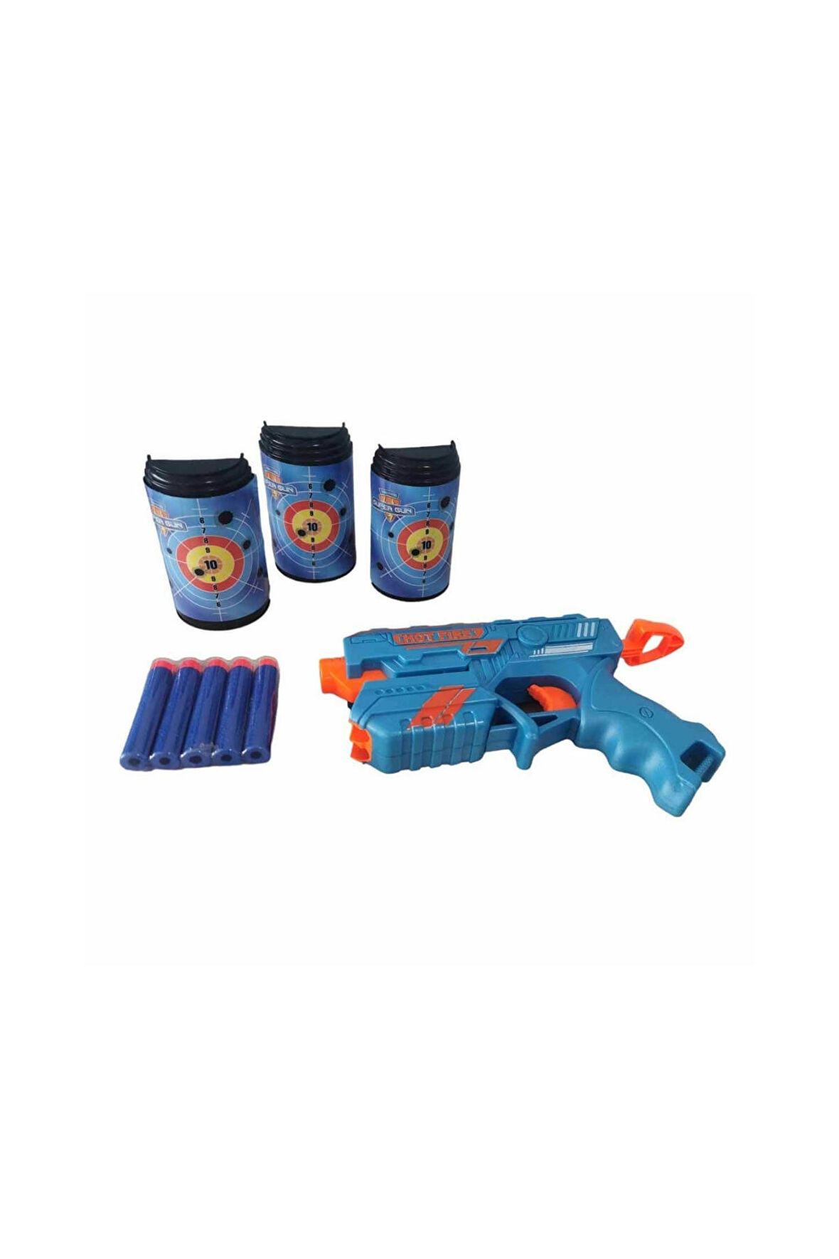 Hedefli 10 Sünger Mermili Dart Atan Nerf Silah Oyuncak Tabanca 24 cm
