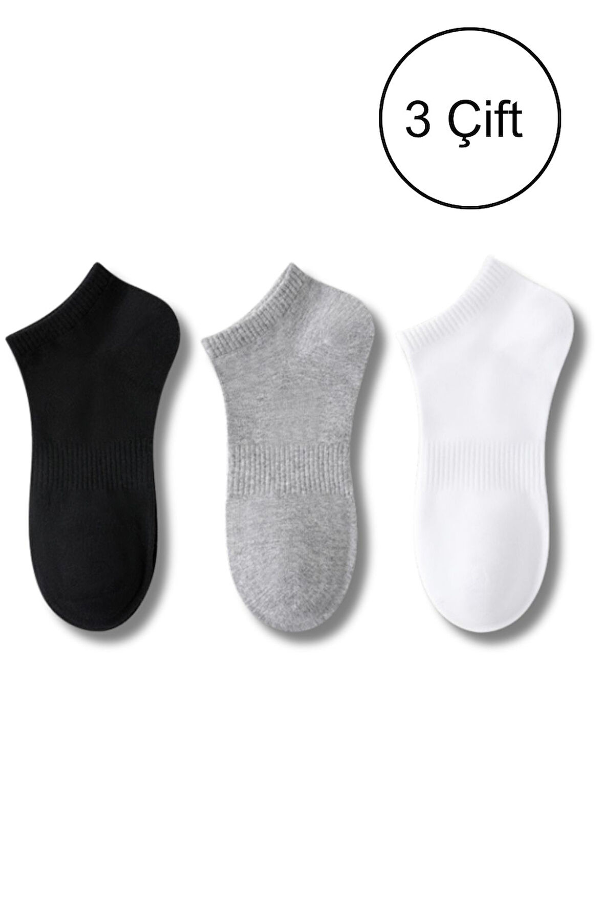 Erkek Pamuklu Bilek Boy Patik Çorap 3'lü Paket Siyah - Gri - Beyaz