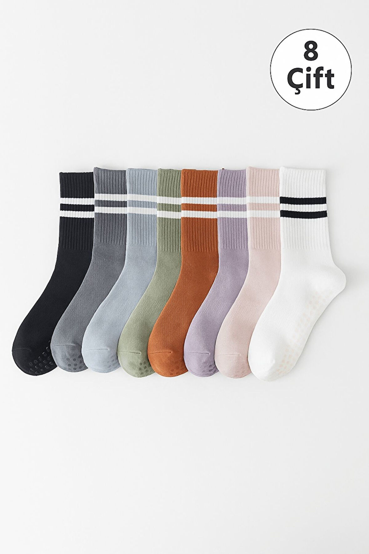 8 Çift Yoga Pilates Kaydırmaz Çorap – Karışık Renkli