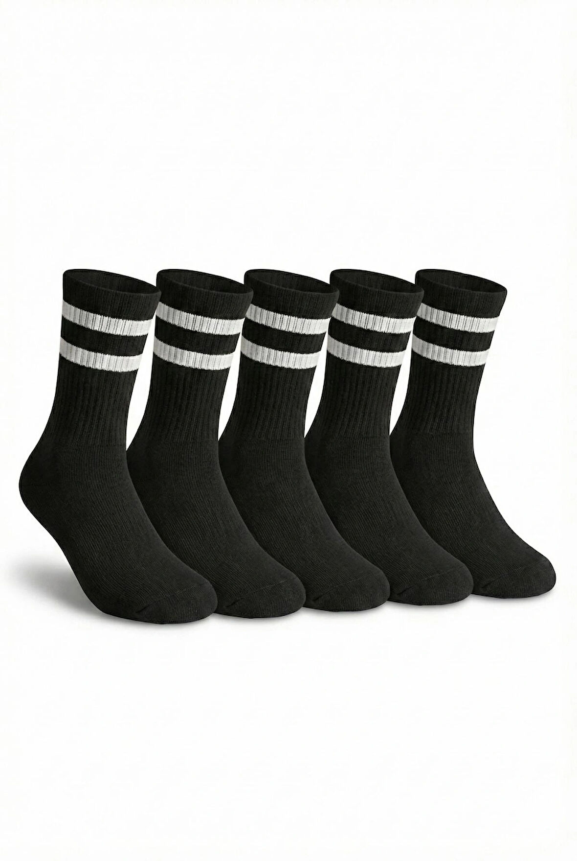 Erkek Siyah Çift Çizgili Soket Çorap 5’li Paket