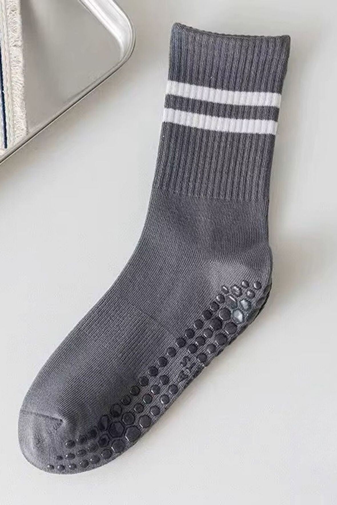 1 Çift Gri Yoga Pilates Kaydırmaz Çorap