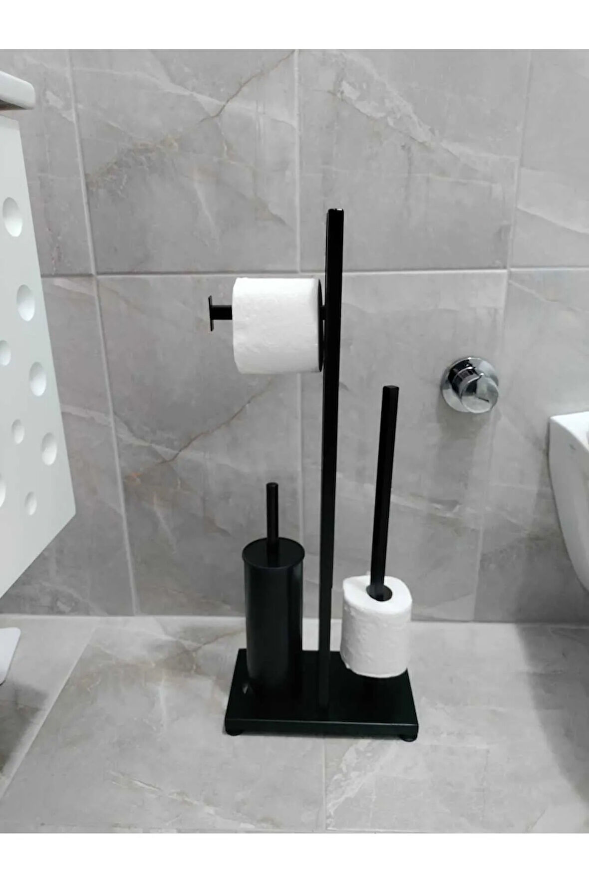 Lilyum Mix Fırçalı Tuvalet Kağıtlık Askılı Stand Siyah
