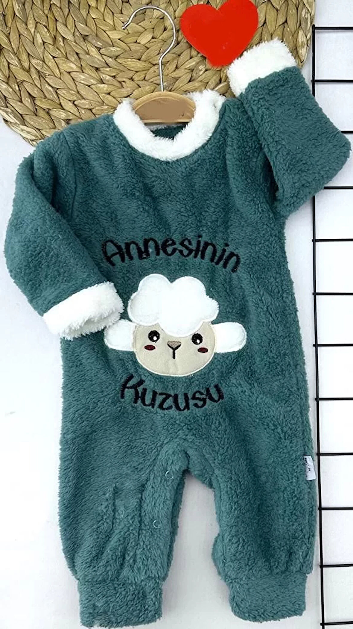 Lenaca 3-6-9-12 Ay Kuzu Tüylü Kumaş Annesinin Kuzusu Nakışlı Alttan Çıtçıtlı Kız Erkek Bebek Tulumu