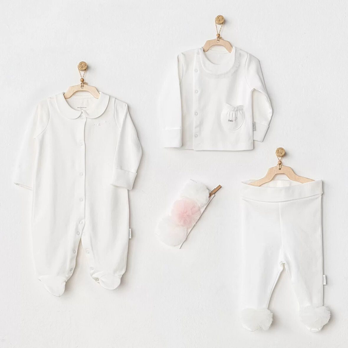 Lenaca Petit Love Newborn Tüllü 4 Parça Set Ekru