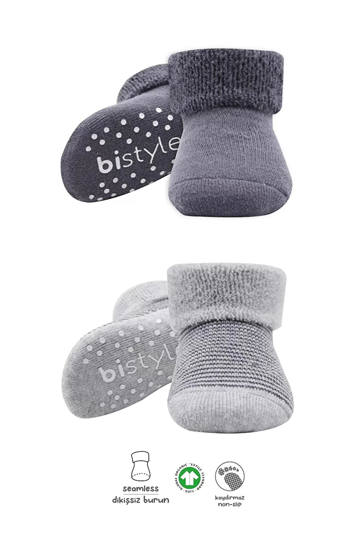 Lenaca Çemberli Kaymaz Havlu Soket Çorap 2'li  Gri-antrasit