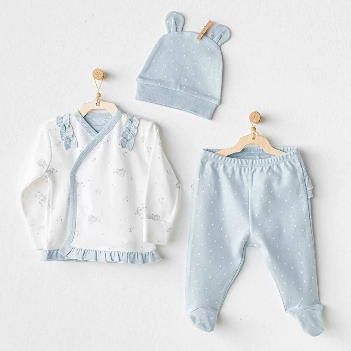 Lenaca Cuddly Bunny Bear 3'lü Zıbın Set Blue