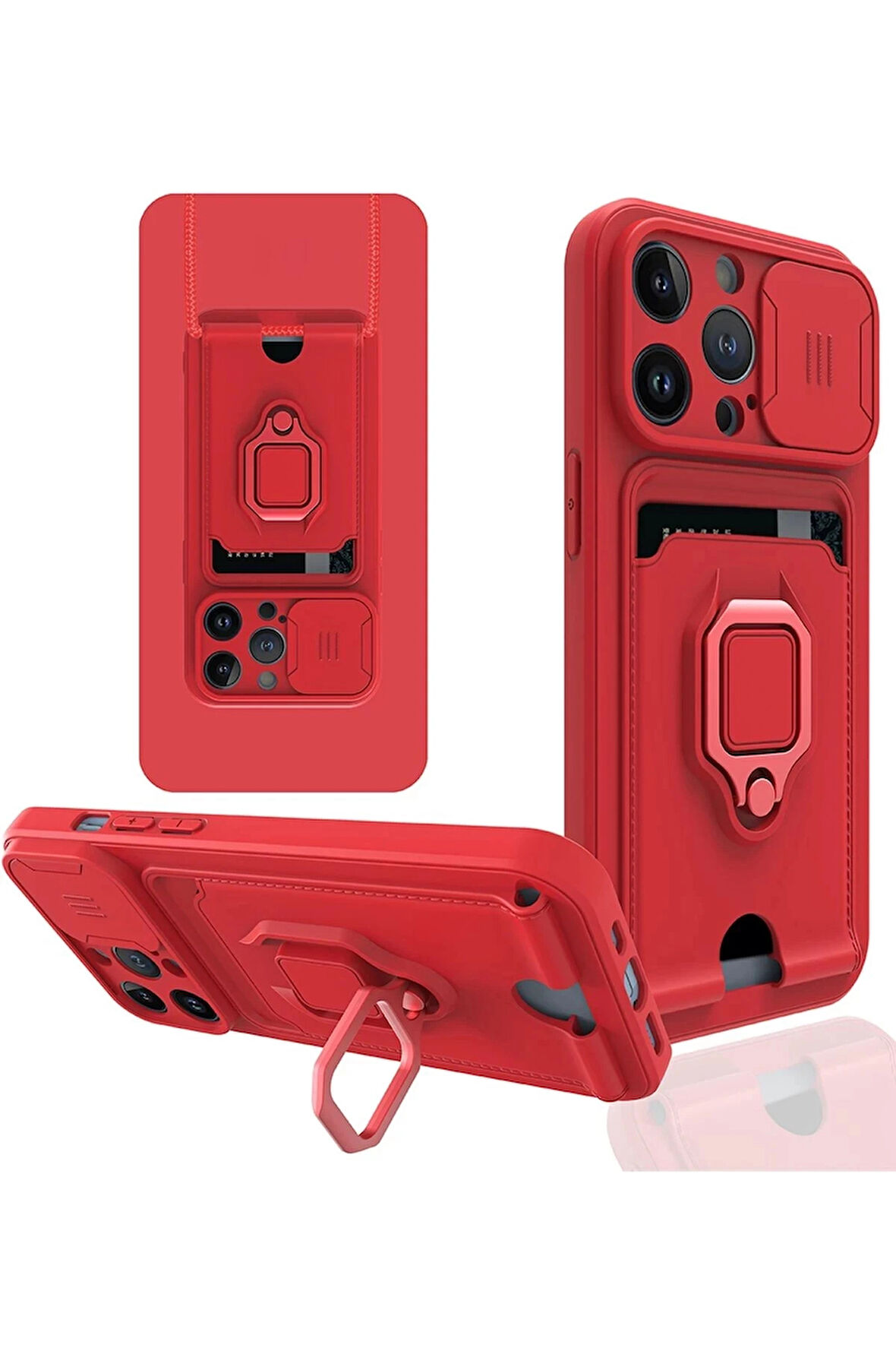 iPhone 13 Pro Kılıf Zuma Kartvizitli Yüzüklü Silikon - Kırmızı