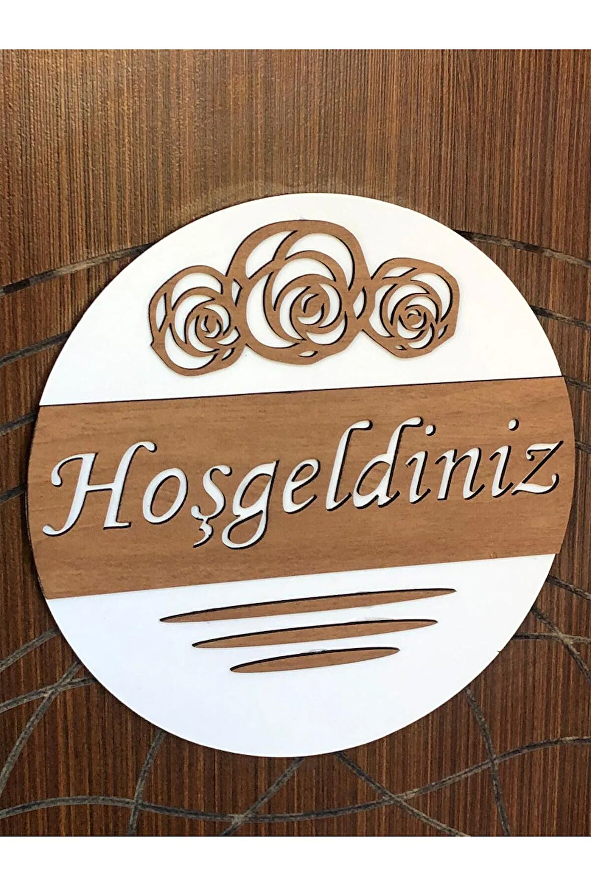 Hoşgeldiniz Yazılı Ahşap Kapı Süsü Dekoratif Dış Kapı Süsü Beyaz