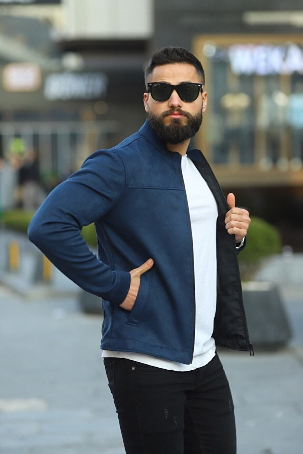 Premium Örme Triko Kol Dik Yaka Süet Ceket