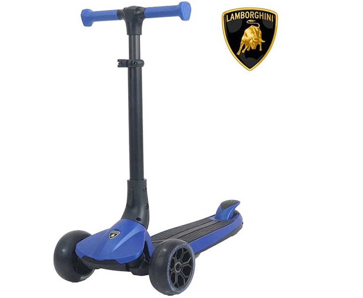 Lamborghini Lisanslı L3 Kolay Katlanabilir Işıklı Orta Gövde ve Işıklı Tekerlekli Çocuk Scooter Mavi