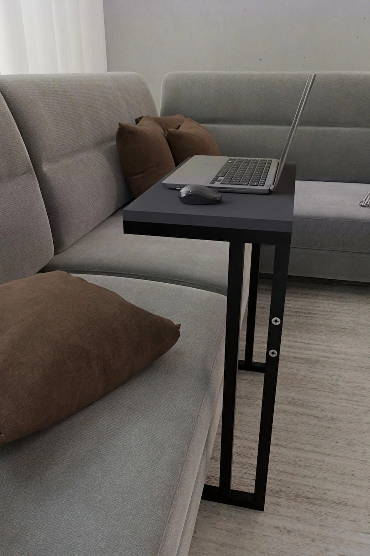 Metal Ayaklı Yan Sehpa – Laptop Sehpası Çalışma Masası, Kahvaltı Masası, Çok Amaçlı Salon ve Ofis Kullanımı (56x30x65 cm)