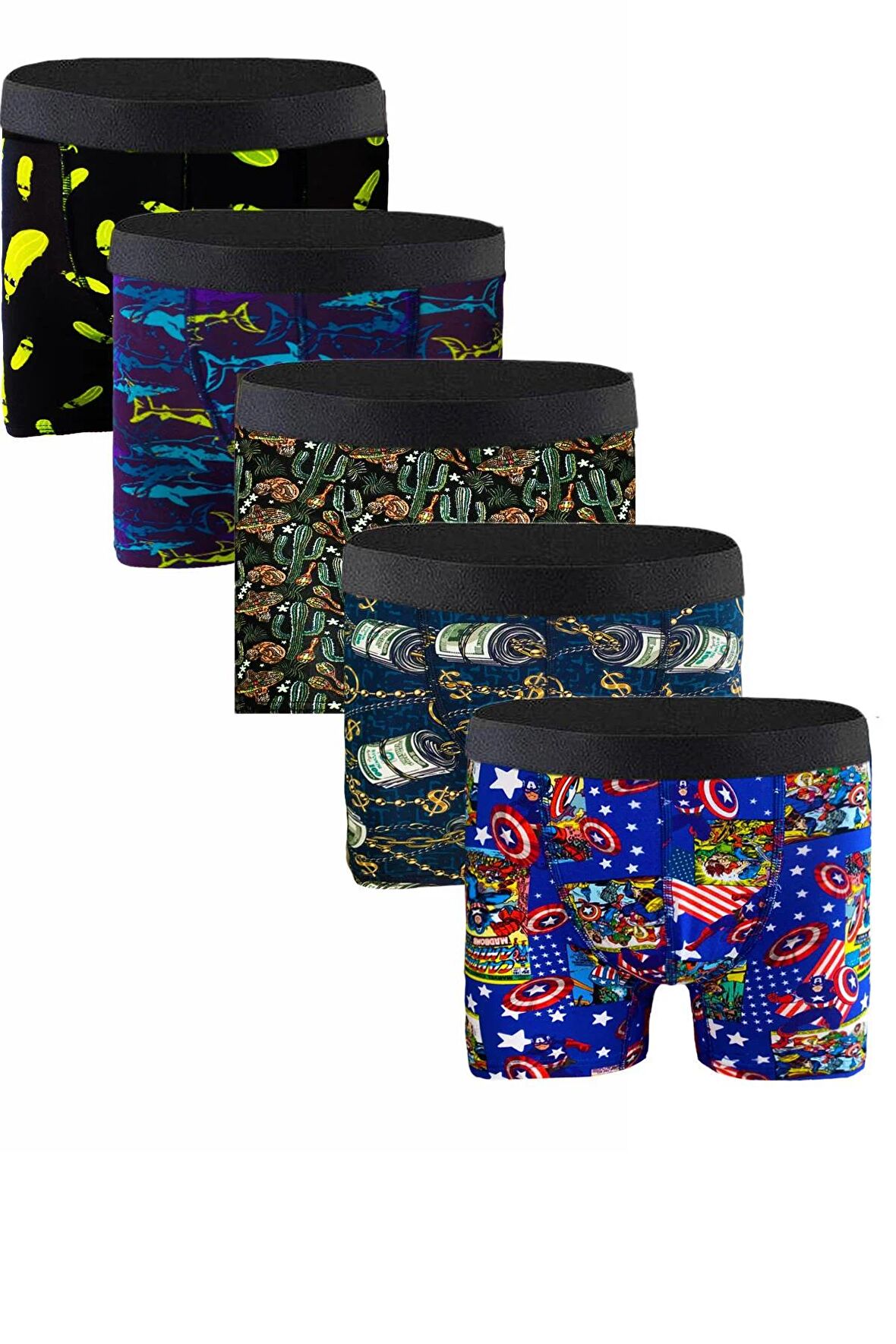 5'li Premium Erkek Desenli Boxer Paketi %95 Pamuk Extra Esnek