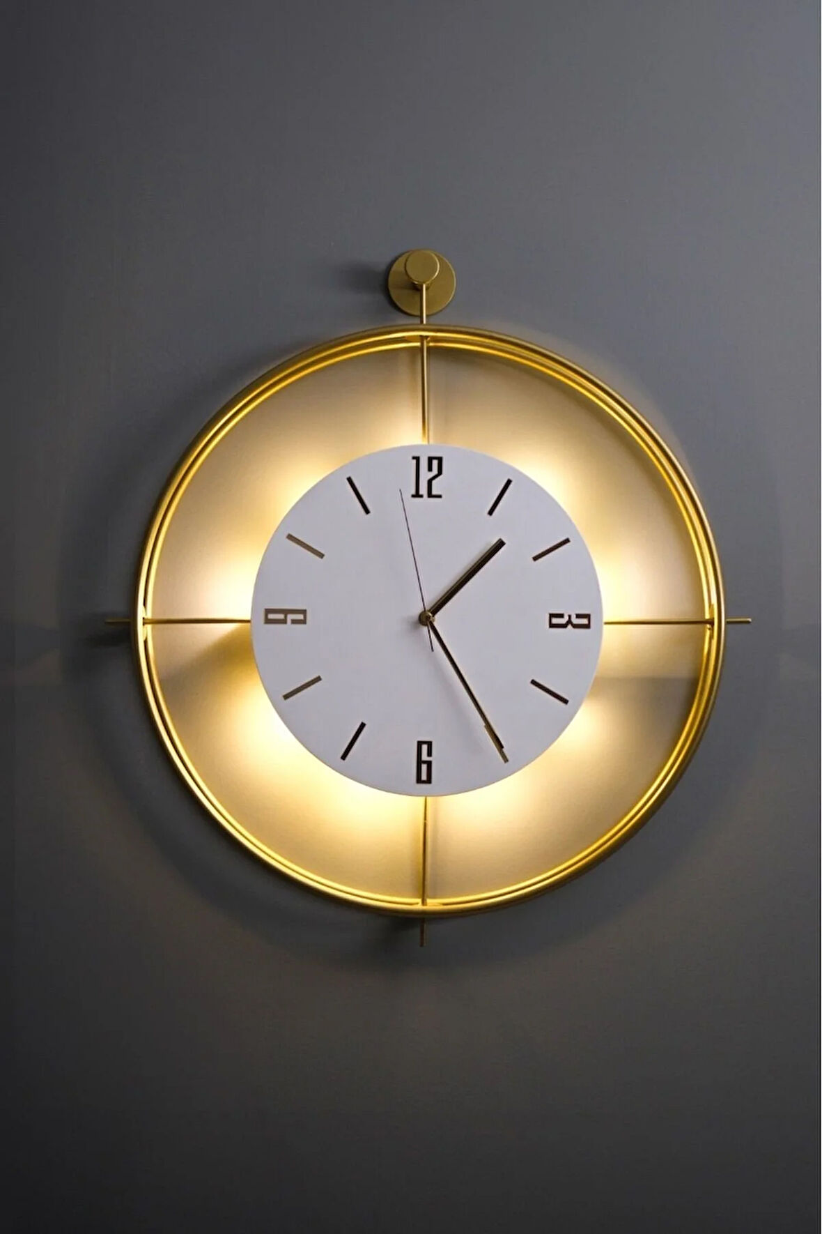 Büyük Boy Laviento 50*65 Cm (GOLD-BEYAZ) Kristal Serisi - Pilli Led - Modern Metal Duvar Saati