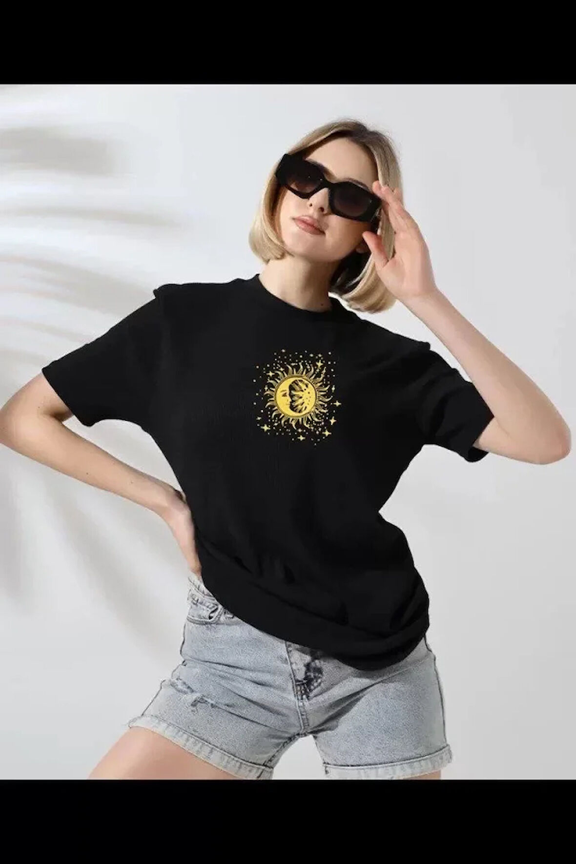 Livizmir Moda Unisex Bisiklet Yaka Baskılı T-Shirt - Siyah