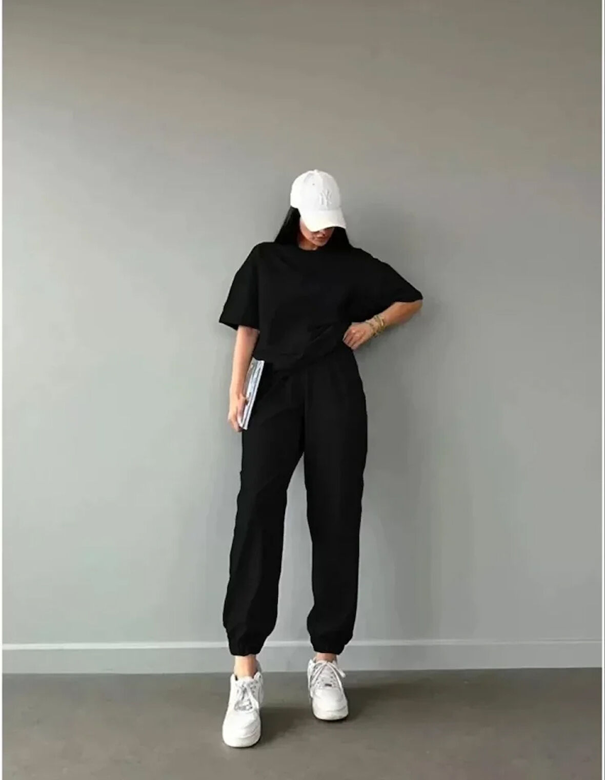 Livizmir Moda Unisex Düz T-Shirt Ve Eşofman Takımı - Siyah