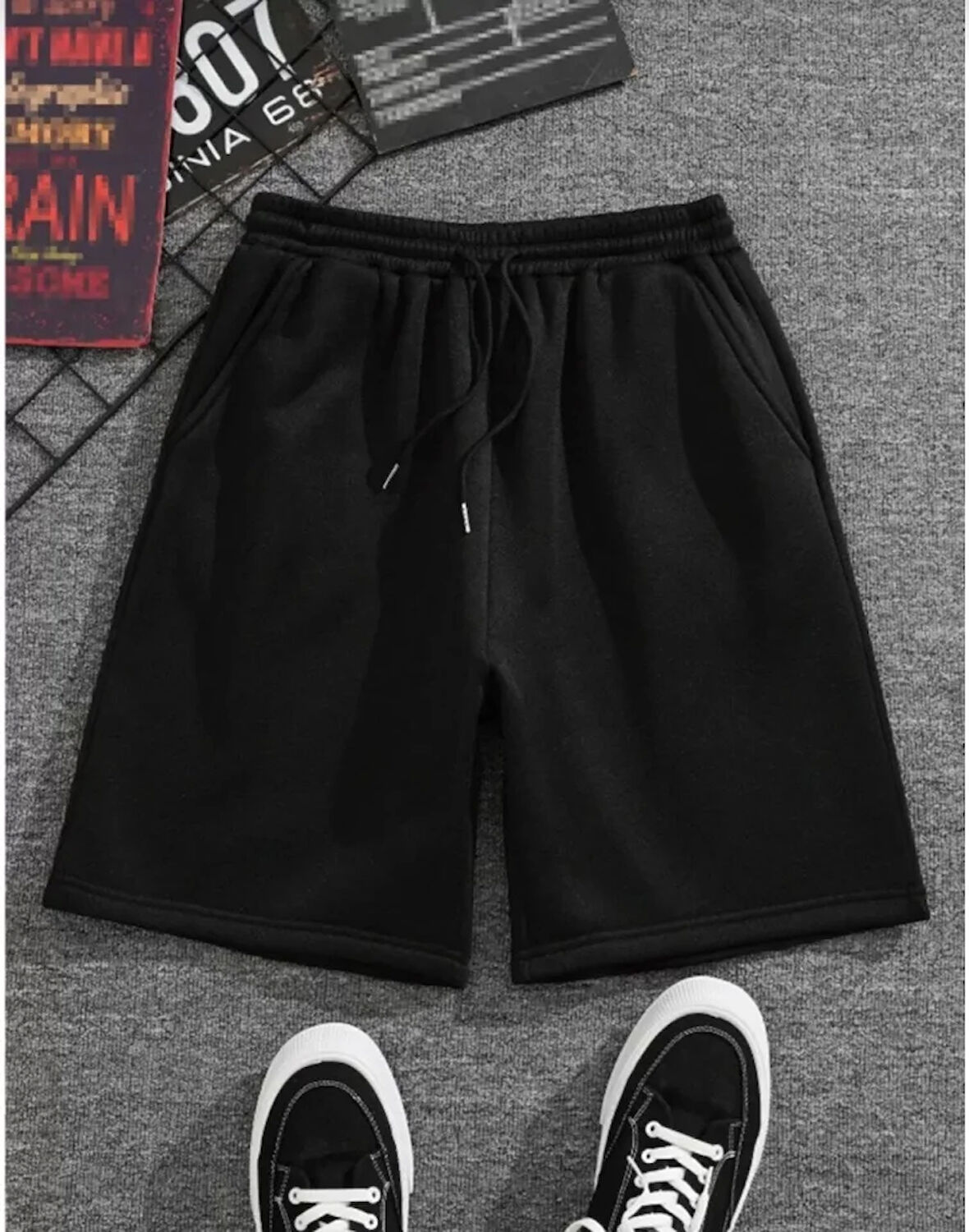 Livizmir Moda Unisex İki İplik Düz Oversize Şort - Siyah