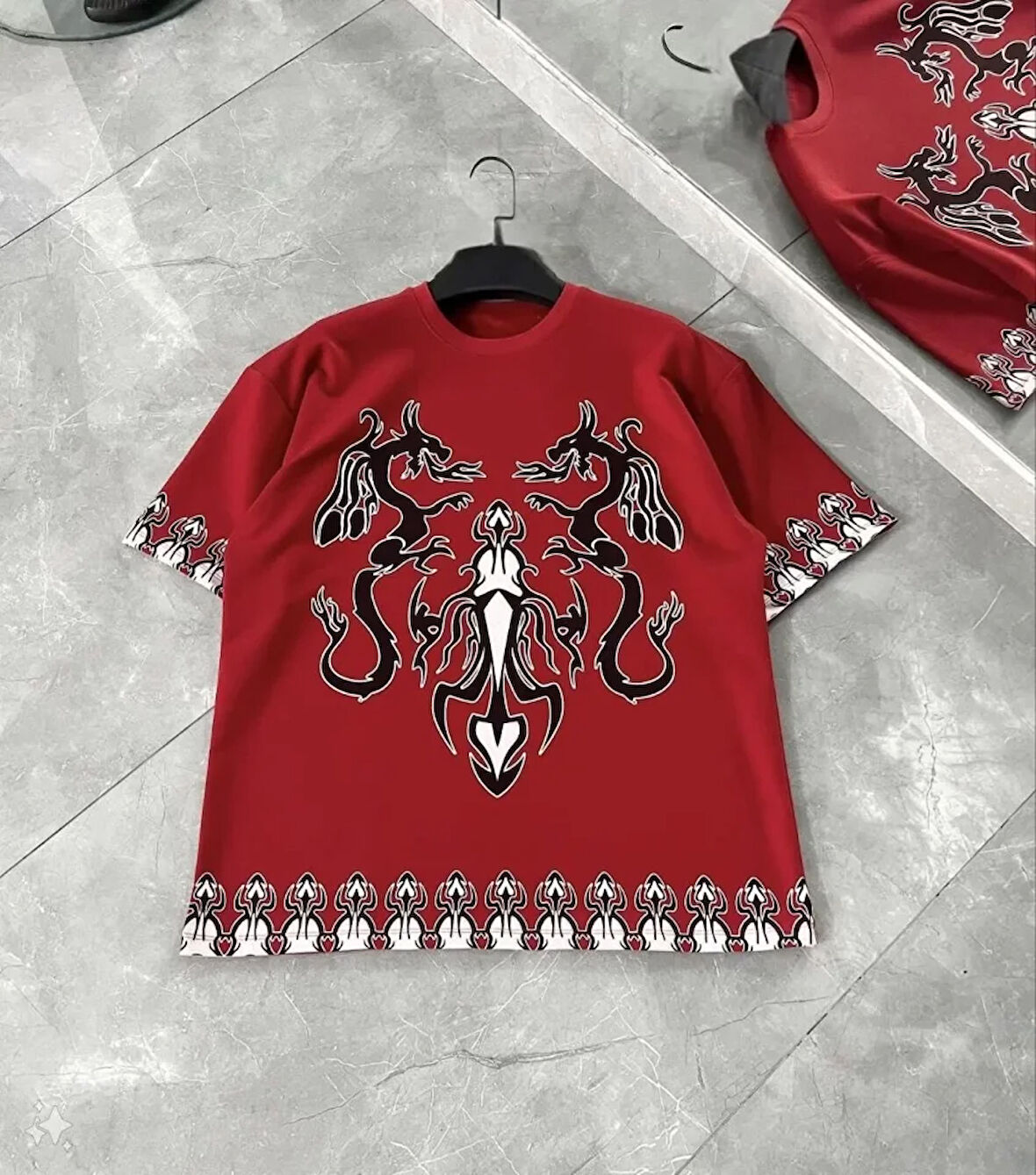 Livizmir Moda Unisex Bisiklet Yaka Baskılı Oversize T-Shirt - Kırmızı