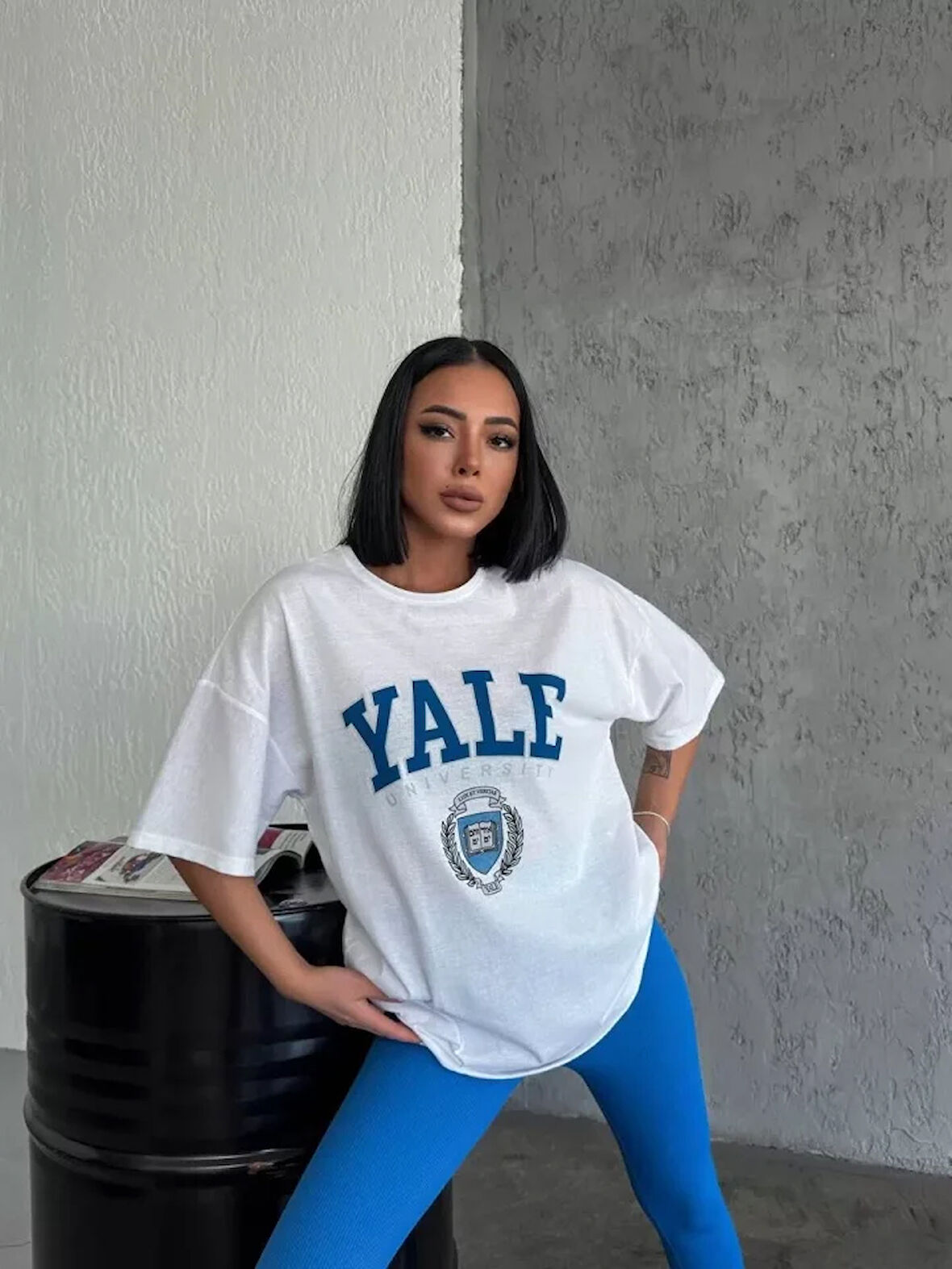 Livizmir Moda Unisex Bisiklet Yaka Baskılı Oversize T-Shirt - Beyaz