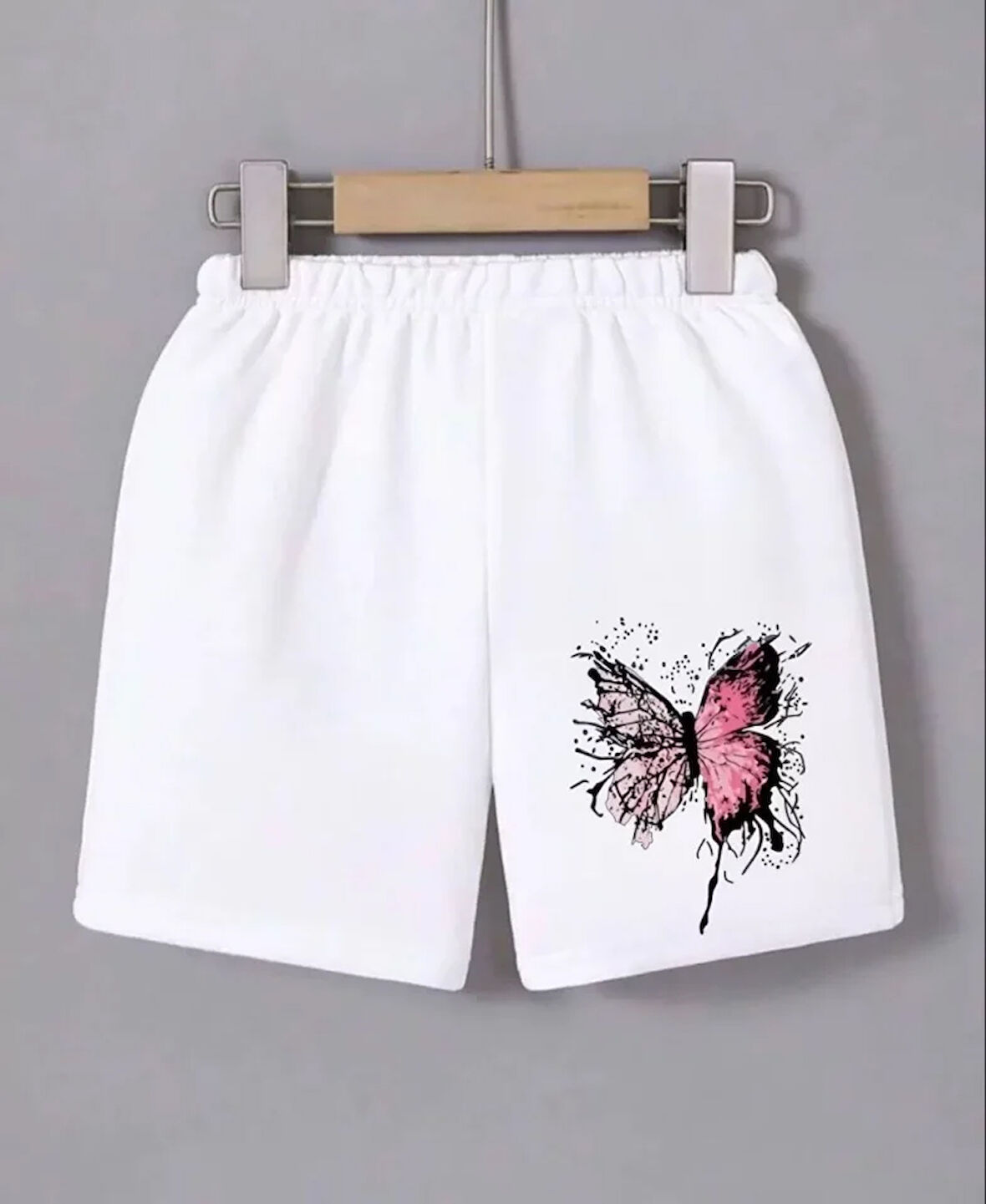 Livizmir Moda Beli Lastikli Baskılı Mini Şort - Beyaz
