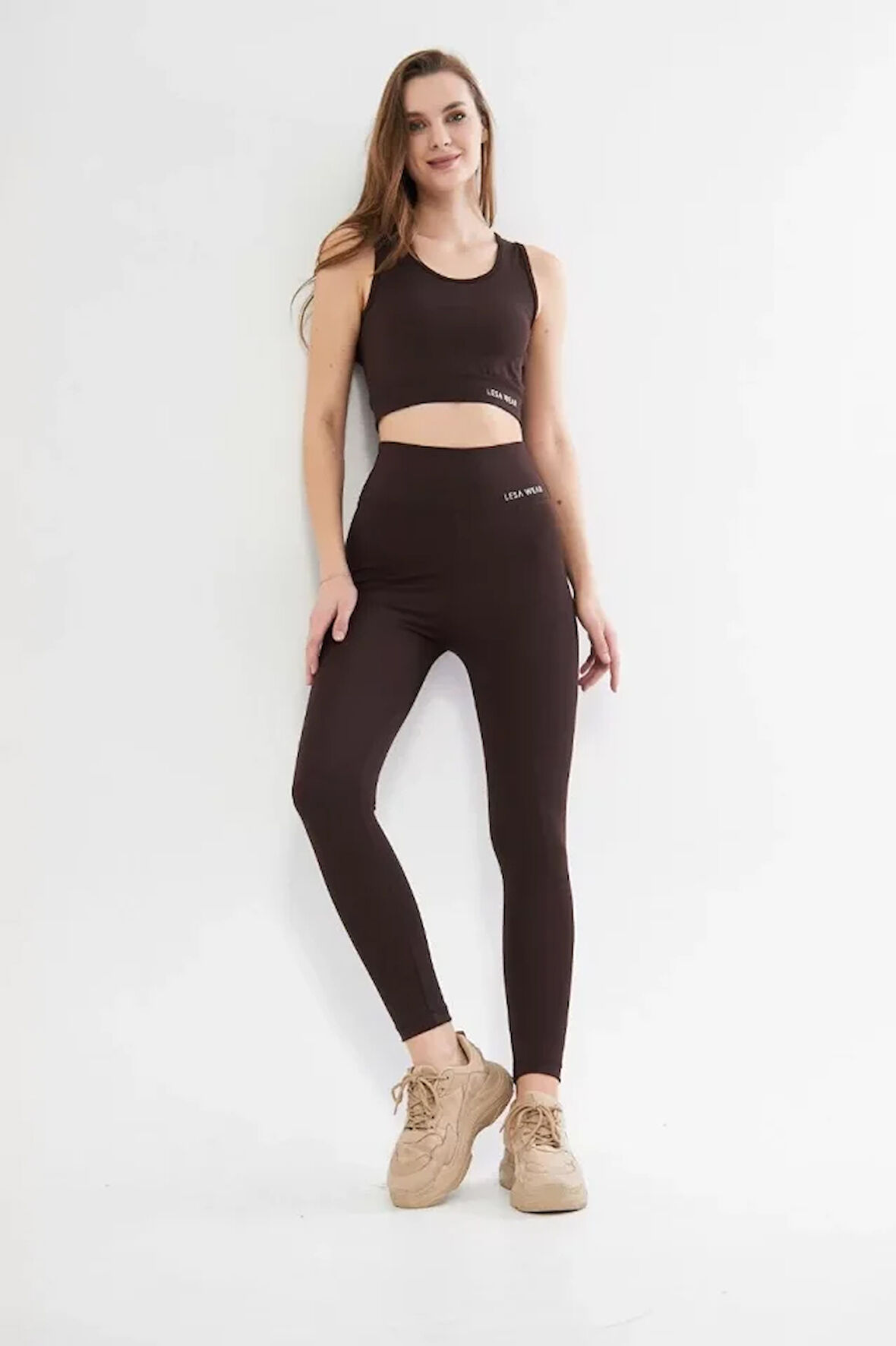 Livizmir Moda Dalgıç Croplu Taytlı Takım - Kahve