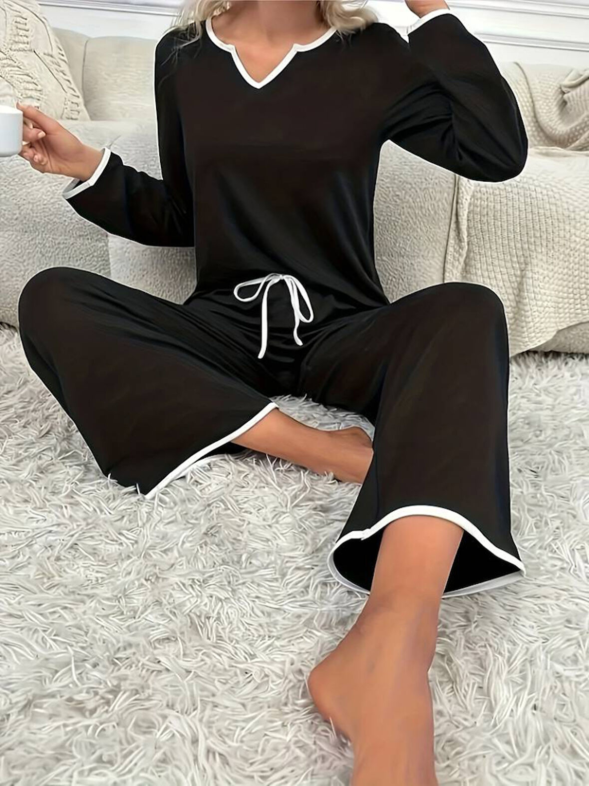 Livizmir Moda Kadın Uzun Kollu V Yaka Viskonikili Takım