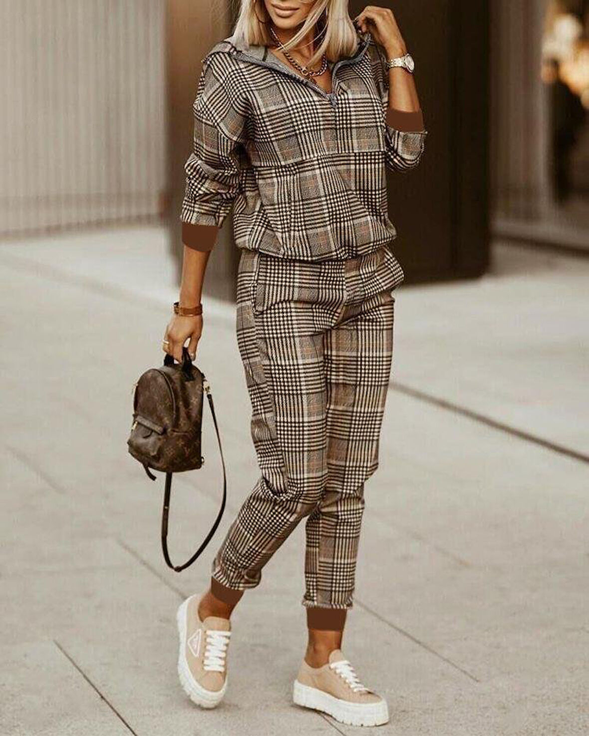 Livizmir Moda Kadın Iki Iplik Kumaş Fermuar Detay Kapüşonlu Ikili Takım